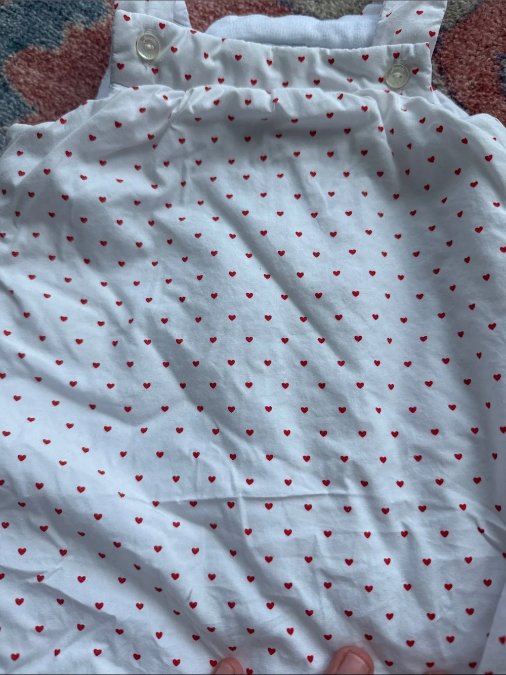 Jacadi French Paris puffer overalls white tiny red hearts 12 months 100% cotton